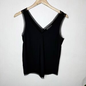 Chelsea 28 Black Sleeveless‎ Tank Top Blouse Sheer Trim Womens XS Whimsygoth